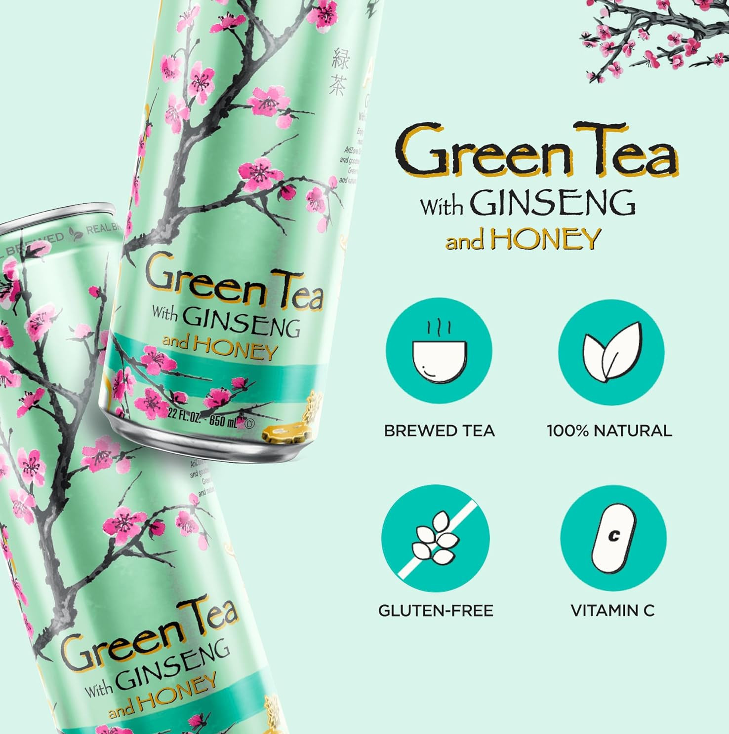 Arizona Green Tea 22 Fl Oz Pack of 12 Real Brewed Ginseng Honey Drink