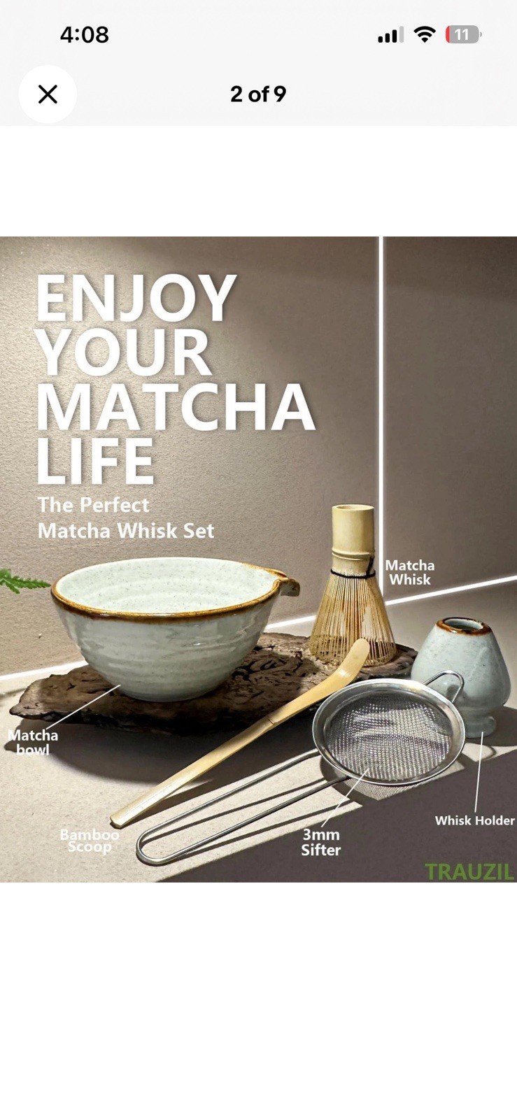 Matcha Whisk Set with Bowl, Bamboo Whisk, Scoop, Sifter, Matcha Whisk Holder