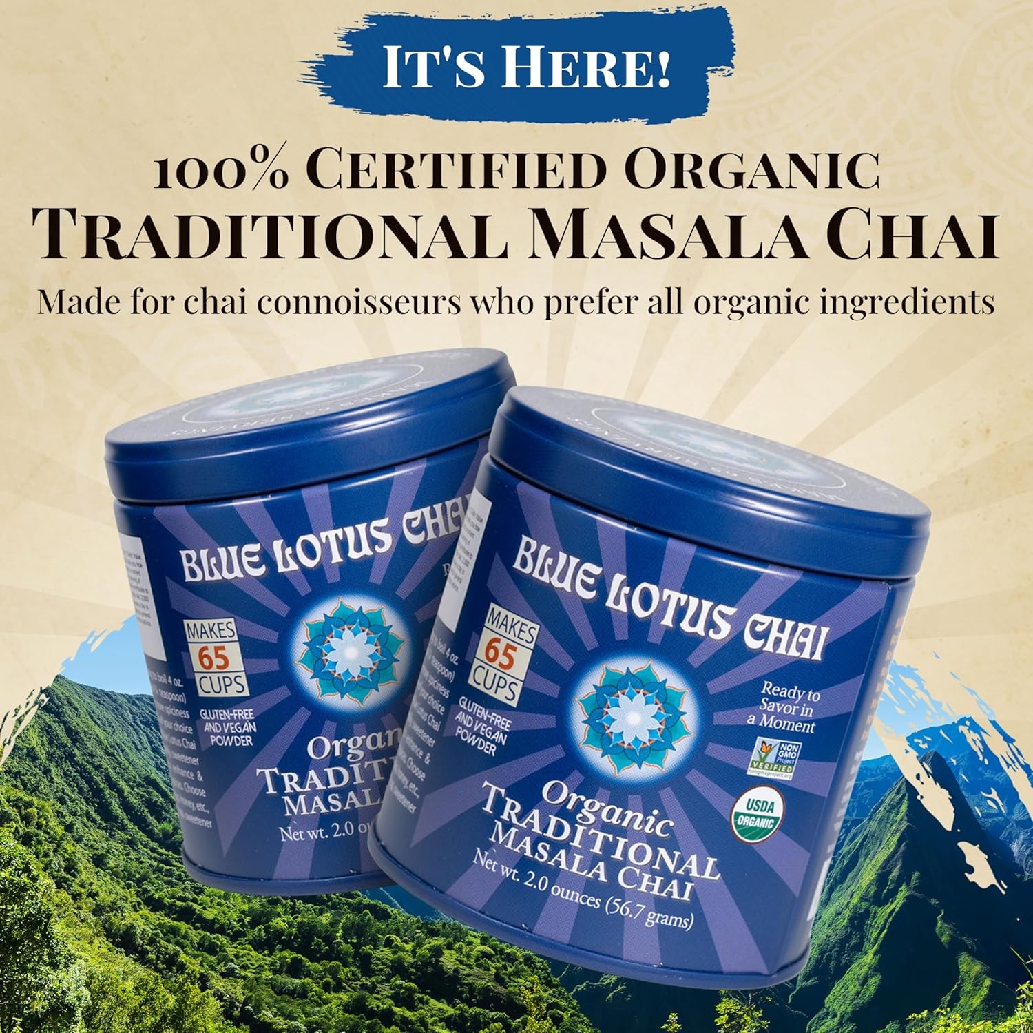 Blue Lotus Chai Tea – Fully Organic Traditional Masala Chai – Makes 65 Cups – 2