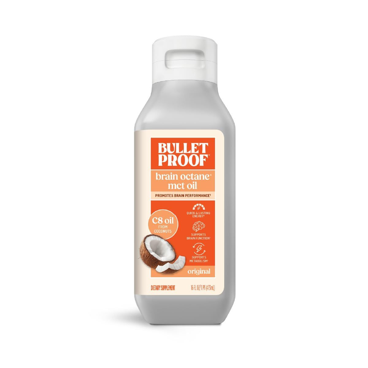 Bulletproof Brain Octane C8 MCT Oil, 16 oz – 16.00 Fl Oz (Pack of 1), Clear