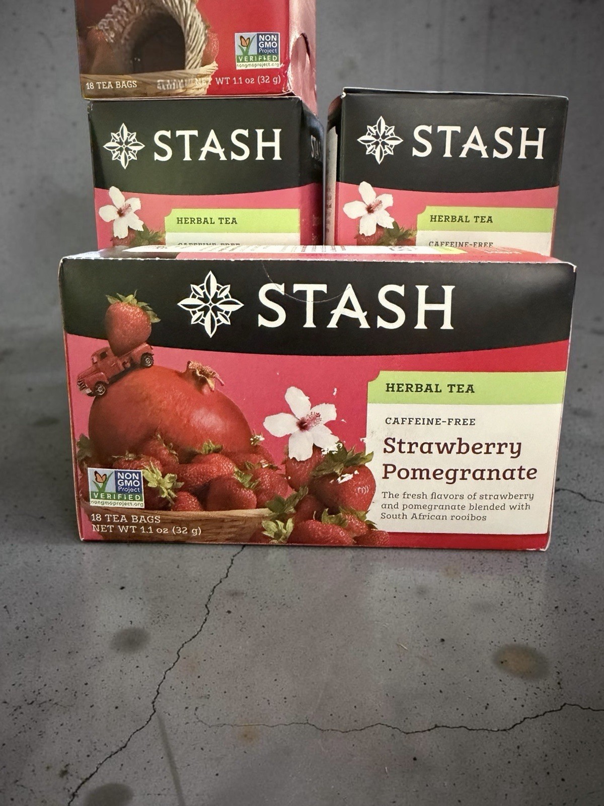 NEW~ STASH Herbal Tea Bags Caffeine Free STRAWBERRY POMEGRANATE 4 Boxes 72 Bags