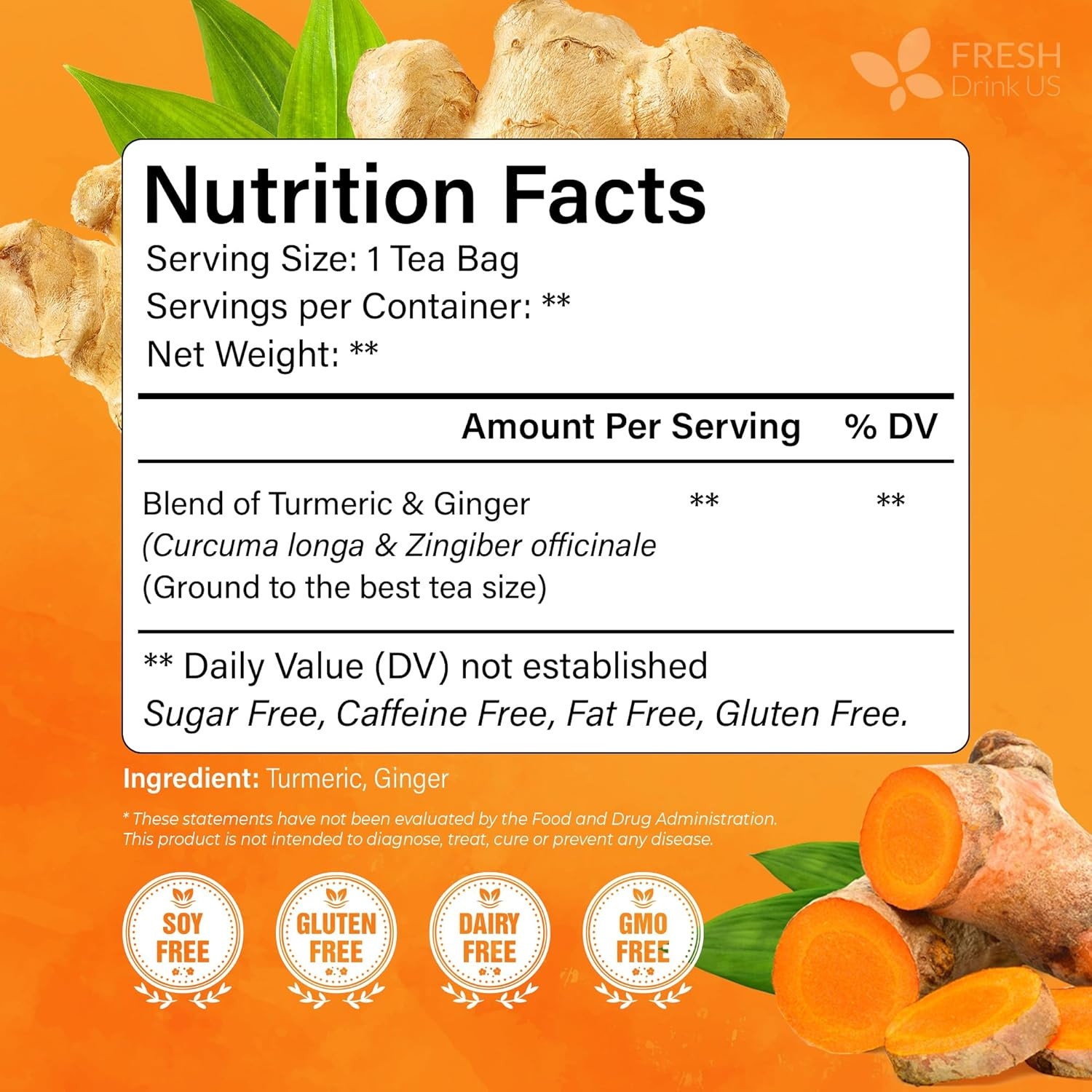 , Premium 135 Ginger Turmeric Tea Bags, 100% Natural Ingredients, Hand-Made Blen