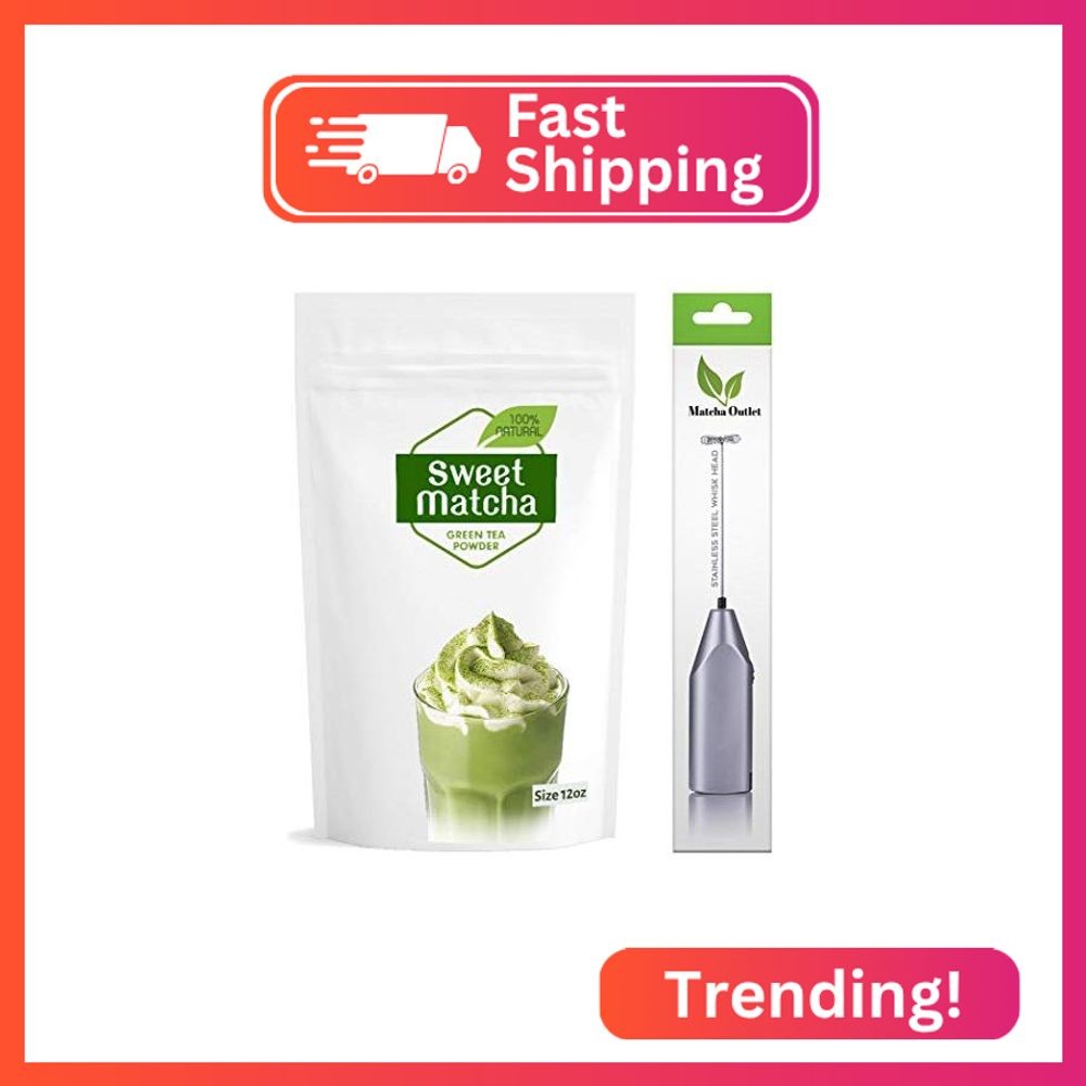 Sweet Matcha Latte Green Tea Powder Japanese Mix 12oz with Electric Milk Frother