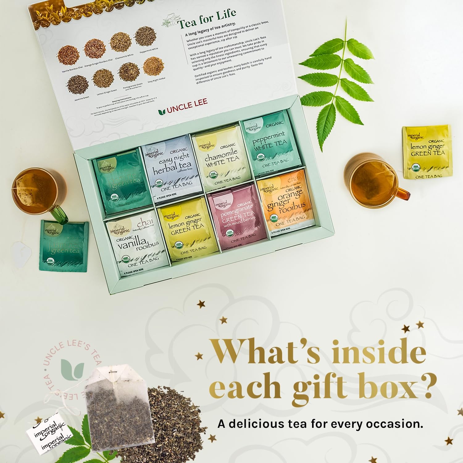 Tea Variety Gift Set Organic 8 Teas 6 Bags Each 3.3 Oz 48 Tea Bags
