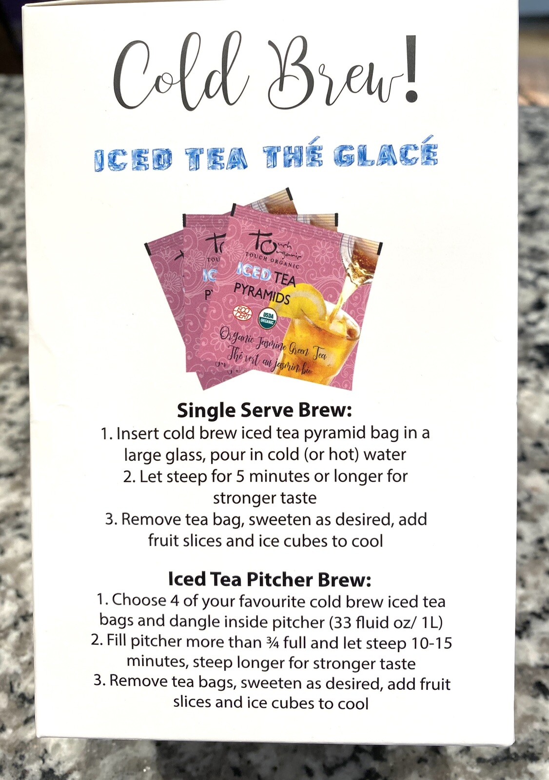 ICED TEA Cold Brew JASMINE GREEN Tea w/ Matcha 30 Pyarmids 2.12 oz Touch Organic