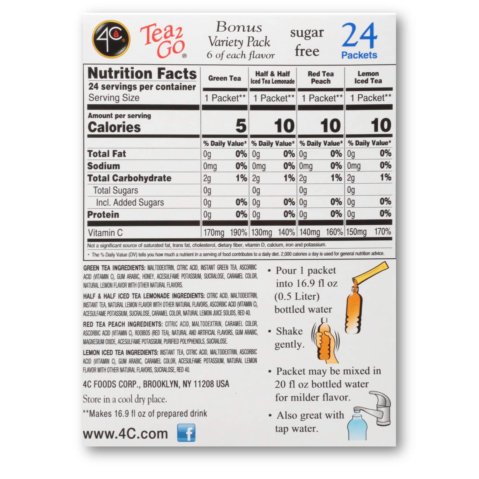 4C Iced Tea Variety Pack Sugar Free Delicious Flavors 1.72 Ounce Pack