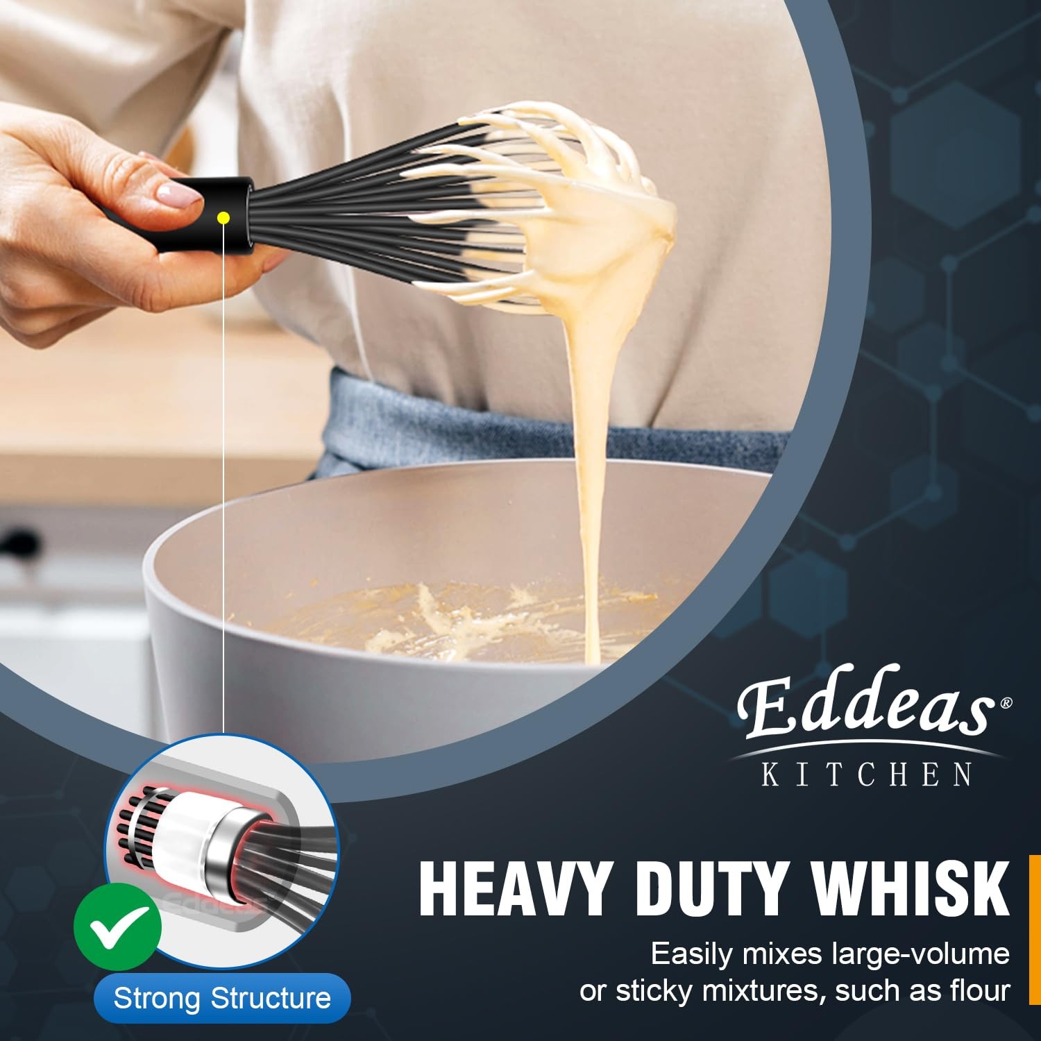 Whisks For Cooking – 500 °F Heat Resistant Silicone 7+9+11 inch, Black 3Pcs