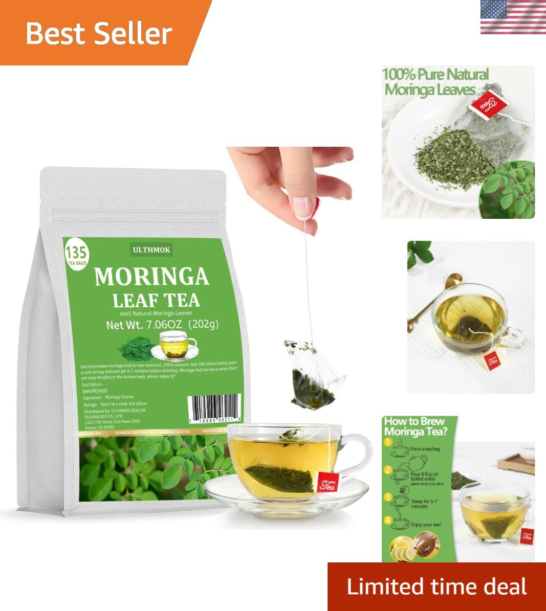 Premium Moringa Tea – 135 Bags, 100% Pure Leaves, Natural & Additive-Free