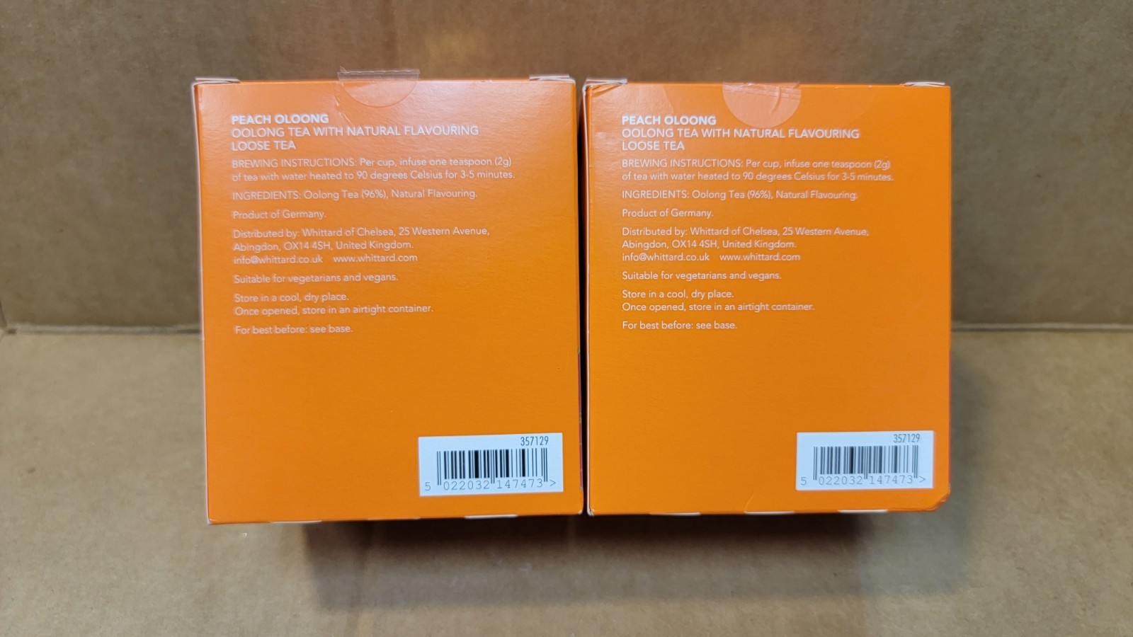 2 Pack Whittard Chelsea Peach Oolong Loose Leaf Tea 50g New BBD6/2027