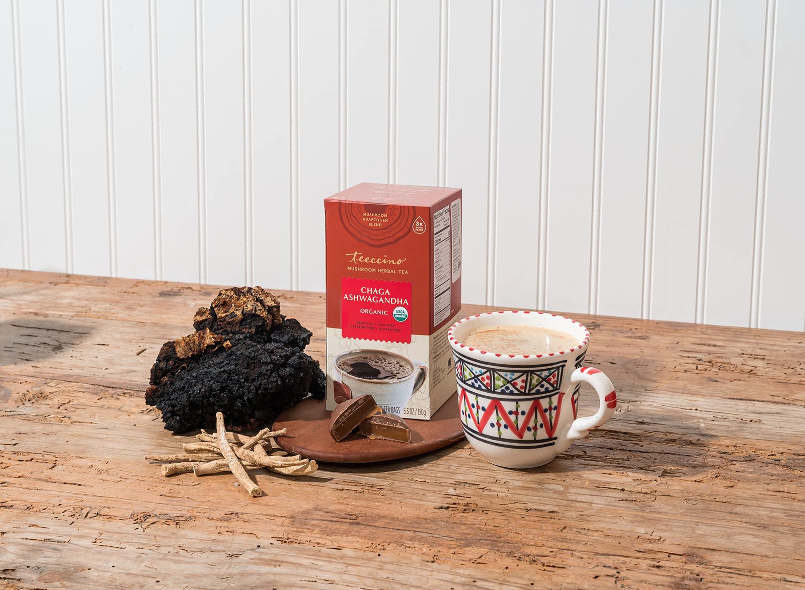Chaga Ashwagandha Tea – Butterscotch Cream – Organic Mushroom Adaptogenic Her…