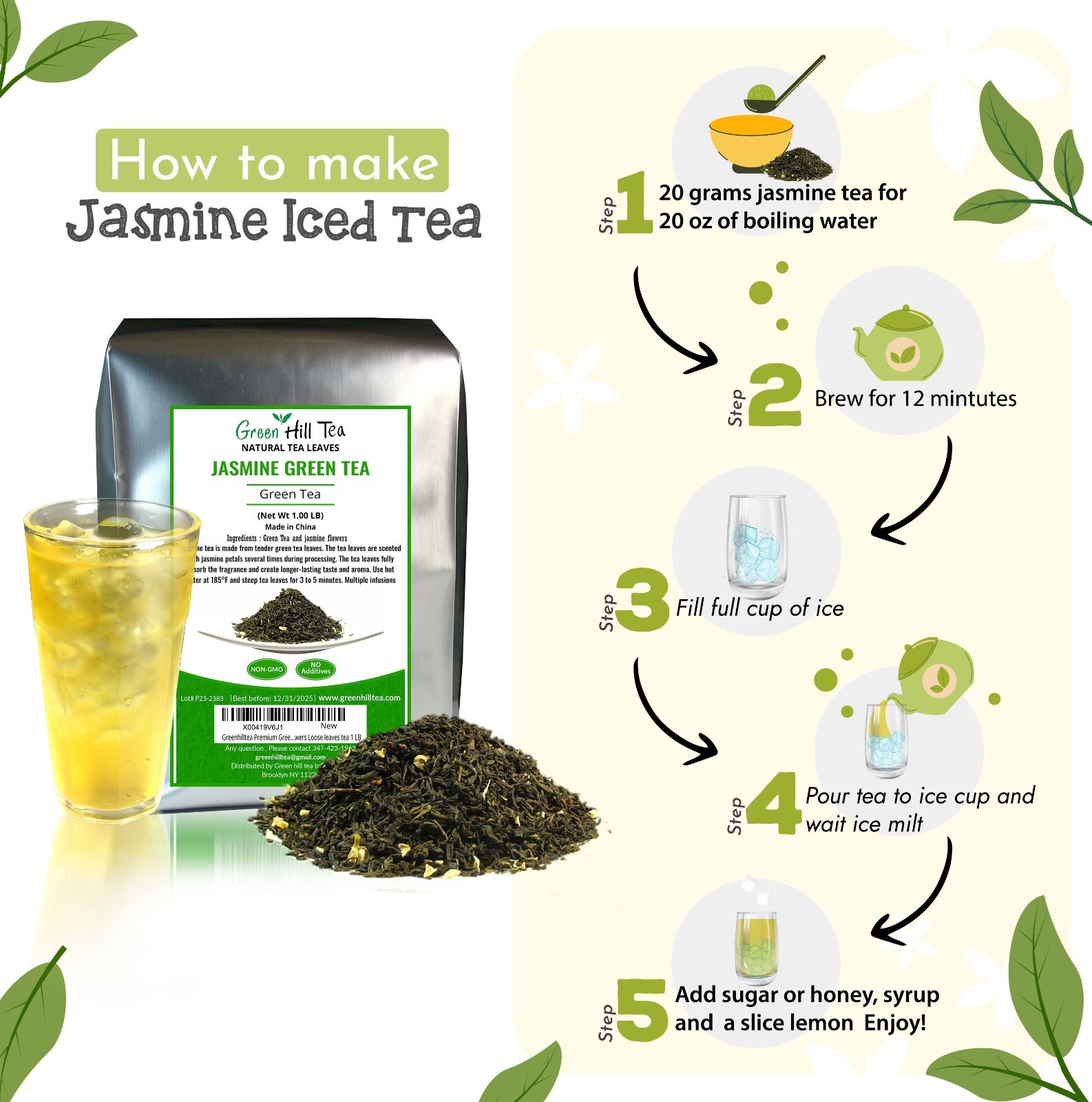 Green Tea with Jasmine flowers looseleaf tea green tea wholesale 1 LB Bag