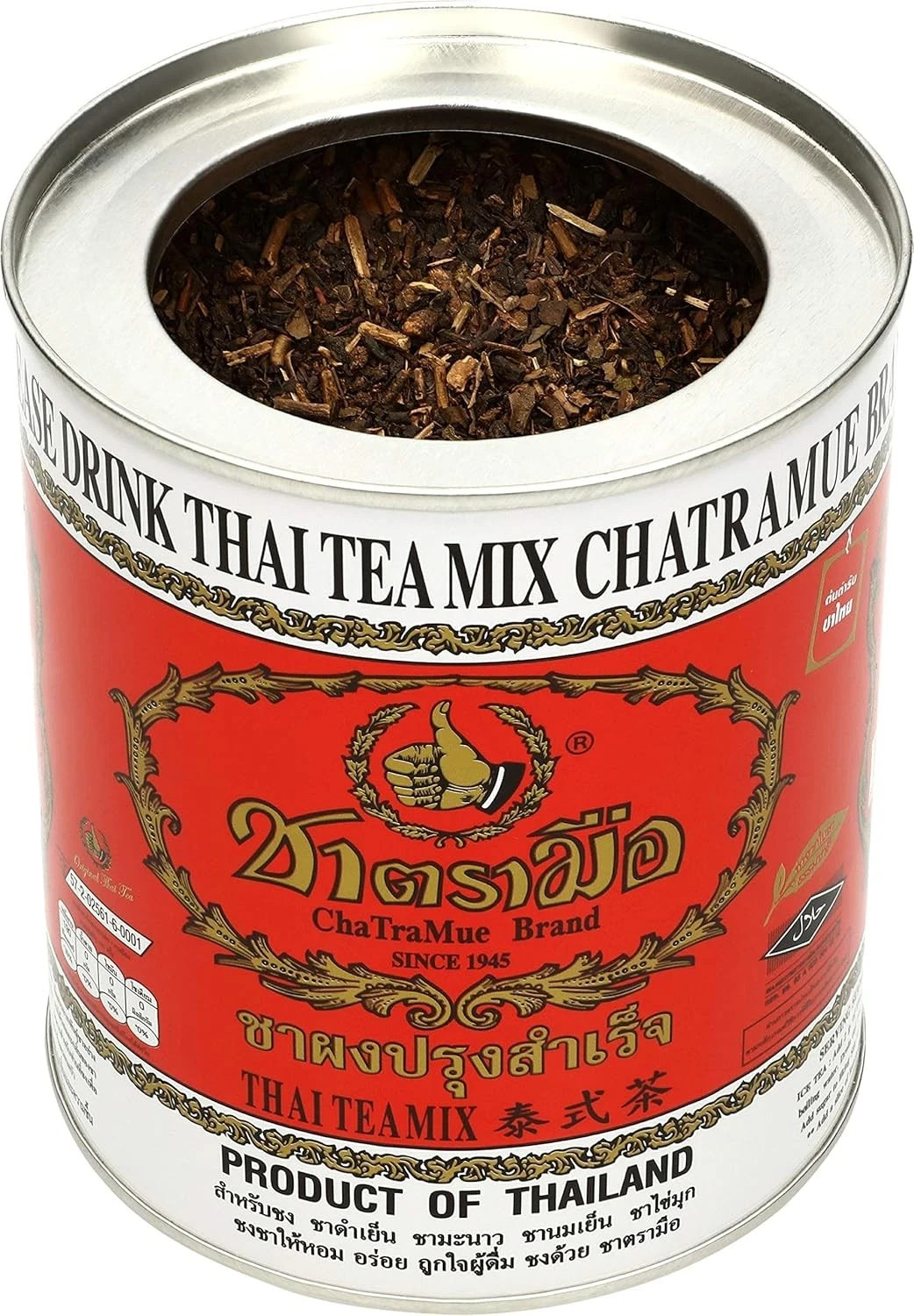 Cha Tra Mue Drink Original Real Thai Tea Mix ChaTraMue Brand Halal Red Can 200g.