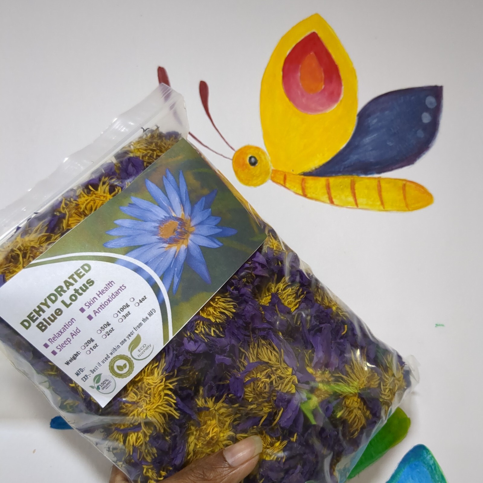 Dried Blue Lotus Nymphaea Caerulea Organic Hand Picked Pure Ceylon Herbal Flower