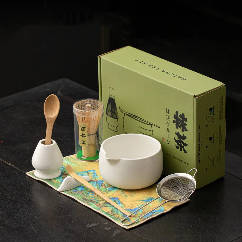 8PC Bamboo Matcha Tea Whisk Set Japanese Ceremony Bowl Brush Scoop Gift Box