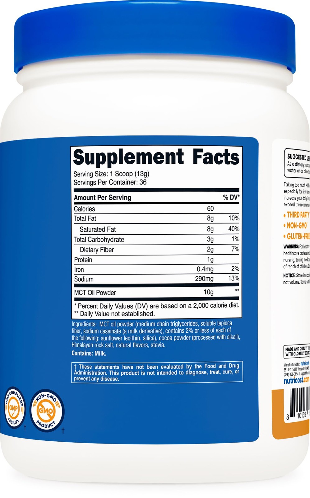Nutricost Premium MCT Oil Powder (1 LB) 1 Pound (Pack of 1), Multicolor