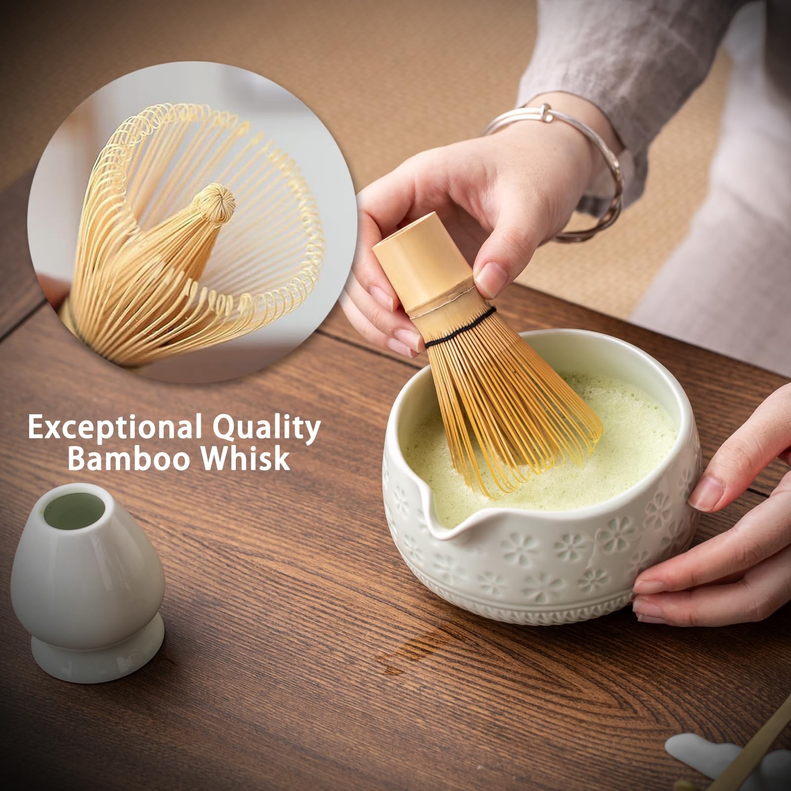 Matcha Whisk Set 7 Pcs Ceramic Kit Includes Bowl, Whisk, Scoop, Sifter