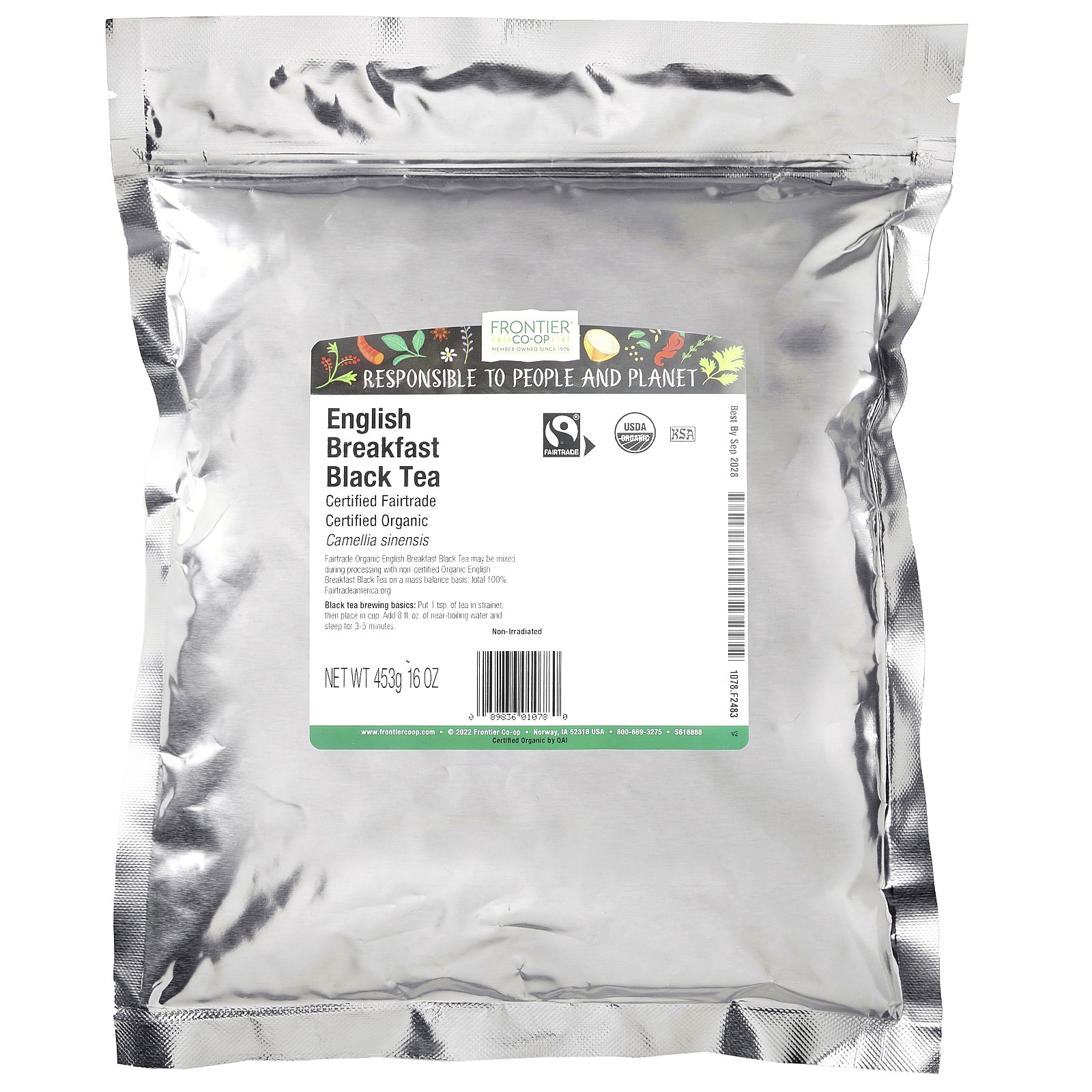 Frontier Natural Products Organic English Breakfast Tea 16 oz 453 g Fair Trade,