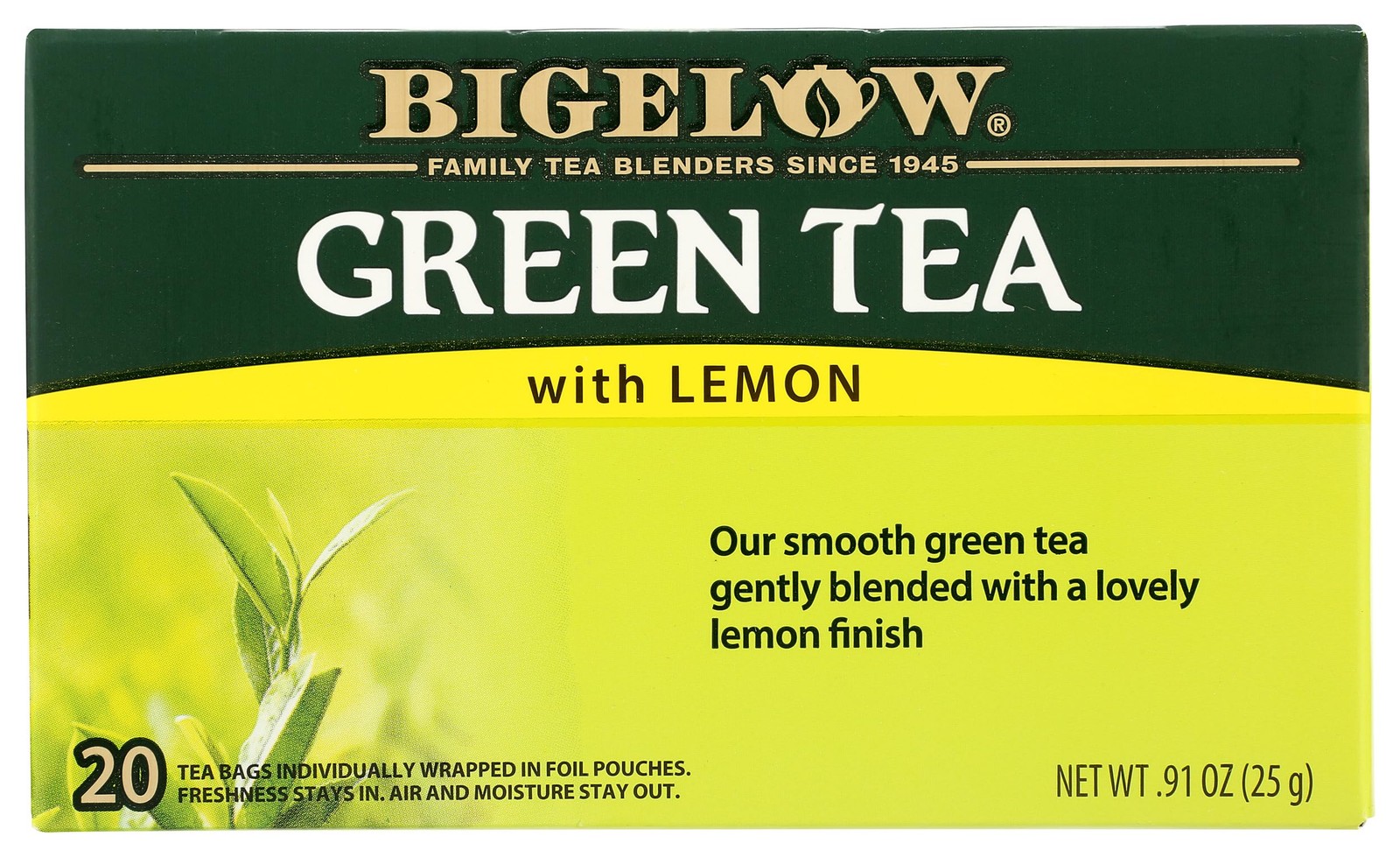 BigelowTea Green Tea With Lemon (Caffeinated), 20 Count 20 (Pack of 1)