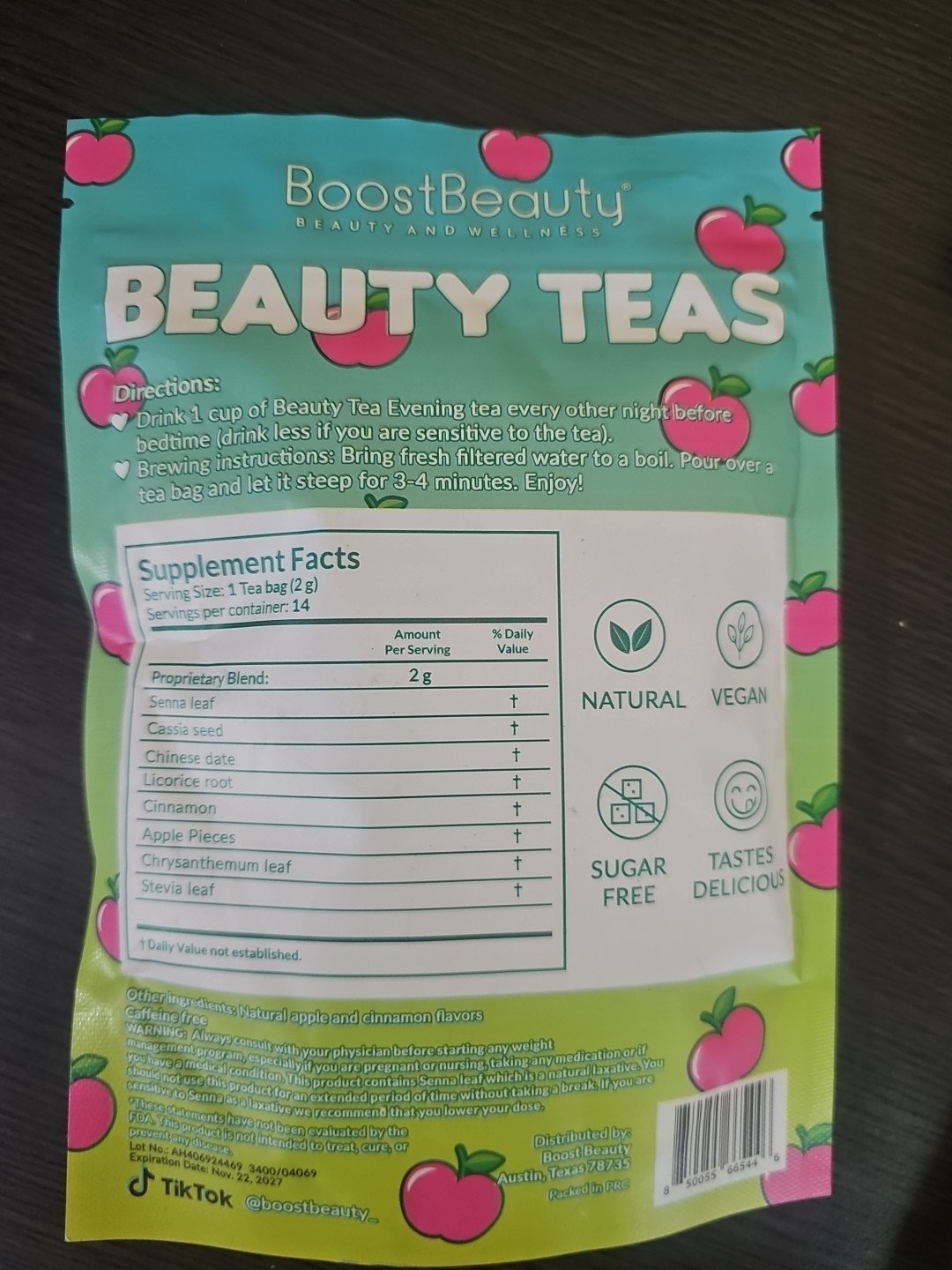 New 3x BoostBeauty Beauty Teas Apple Cinnamon 14ct -42 Total Ex: 11/27 Free Ship