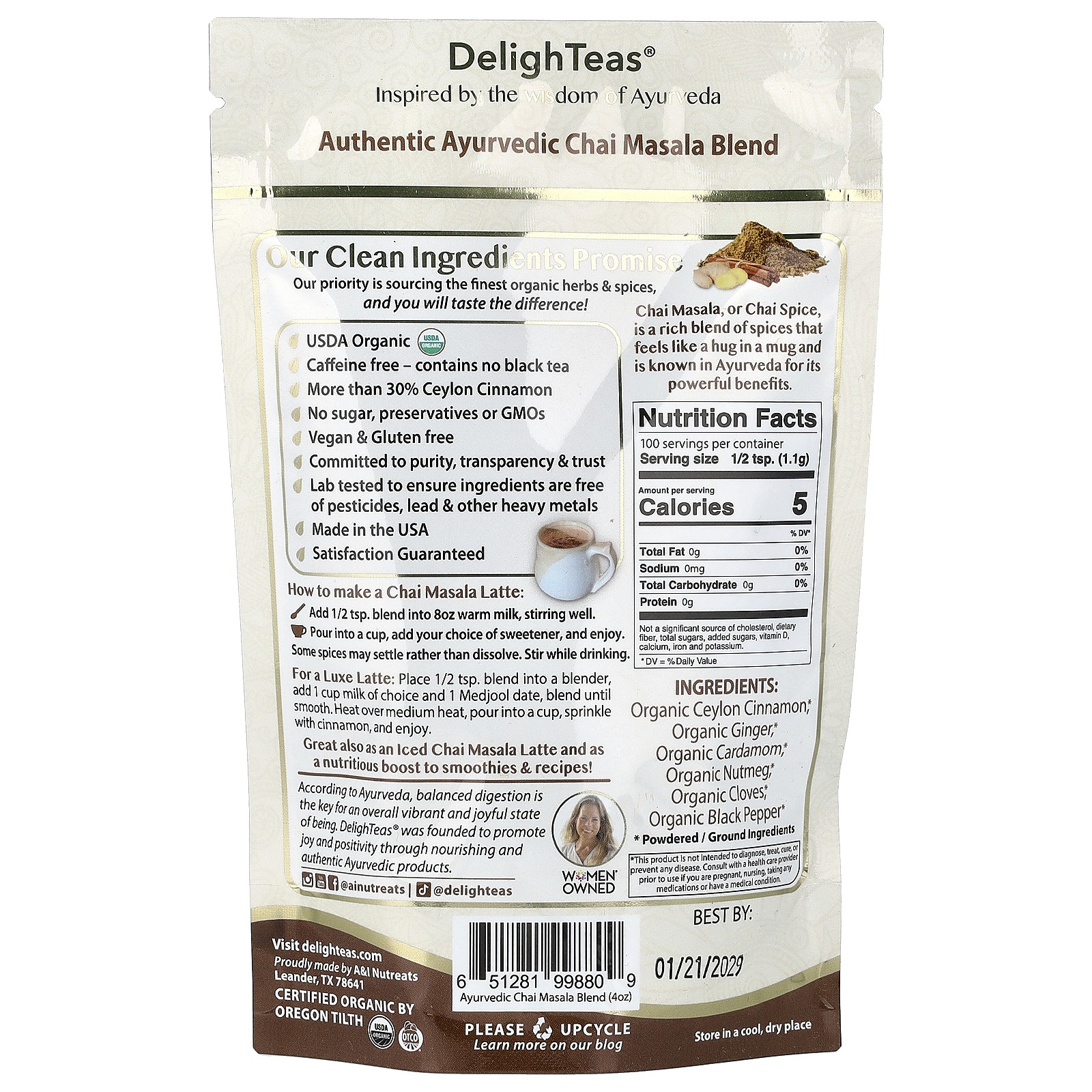 Ayurvedic Masala Chai Blend, Caffeine Free, 4 oz (113 g)