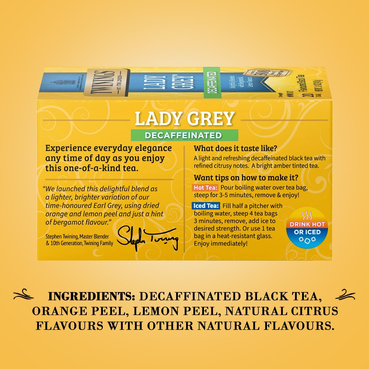 Twinings Decaffeinated Lady Grey 20 Count Citrus Black Tea Bags Hot or Iced