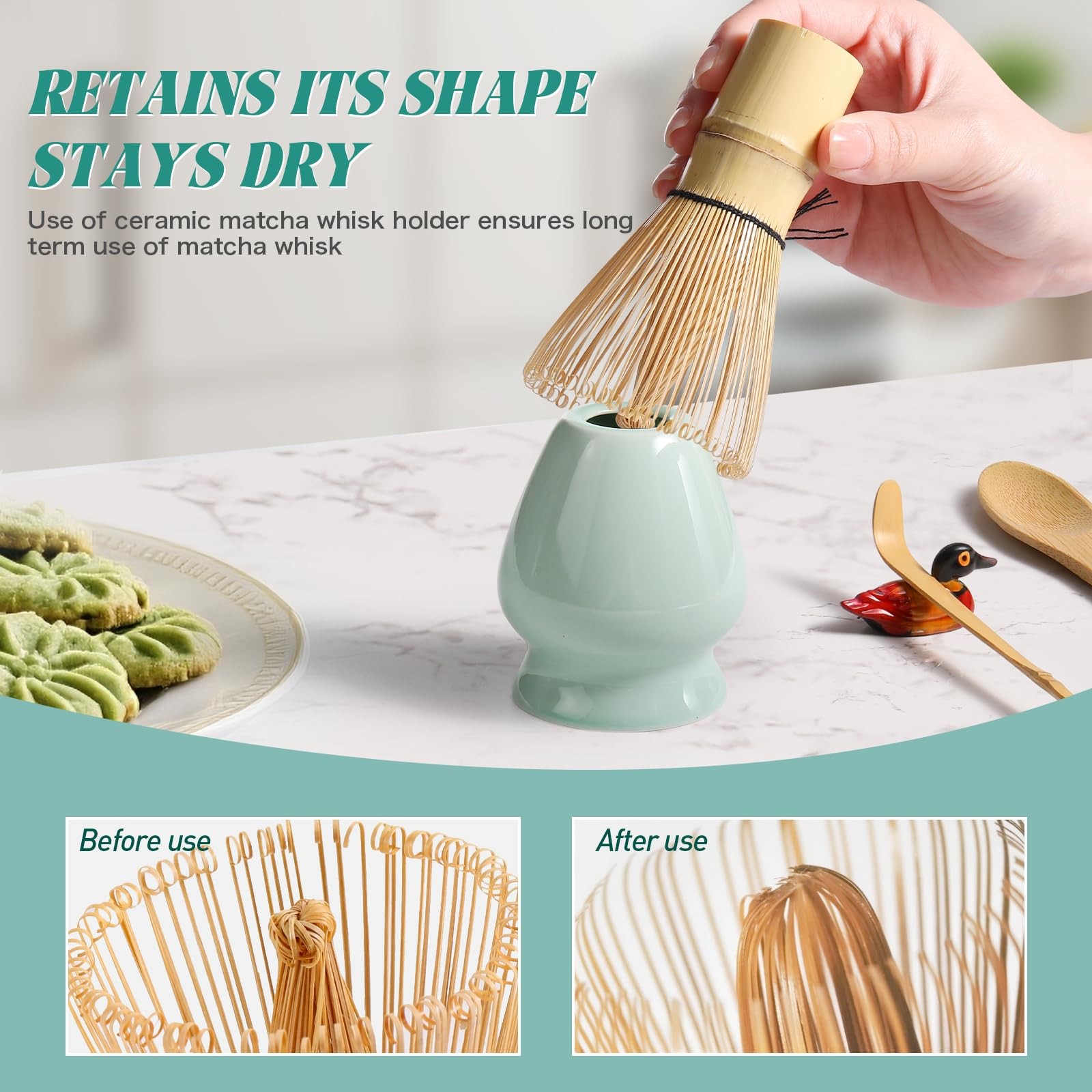 Matcha Whisk Set: Matcha Set with Bamboo Matcha Whisk and Ceramic Holder,Bamb…