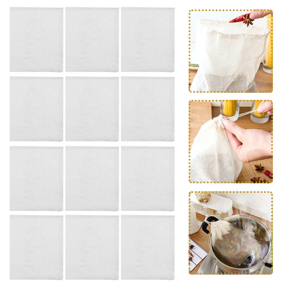 12Pcs Reusable Drawstring Soup Bags Soup Socks Spice Bags Tea Filter