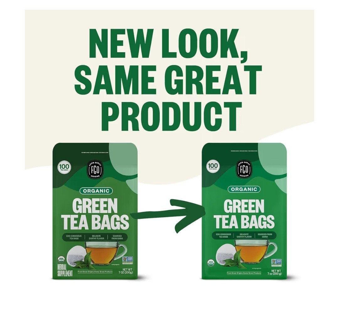 FGO Organic Green Tea Bags Bagged USDA Organic Non-GMO 100 Count 7oz 200g