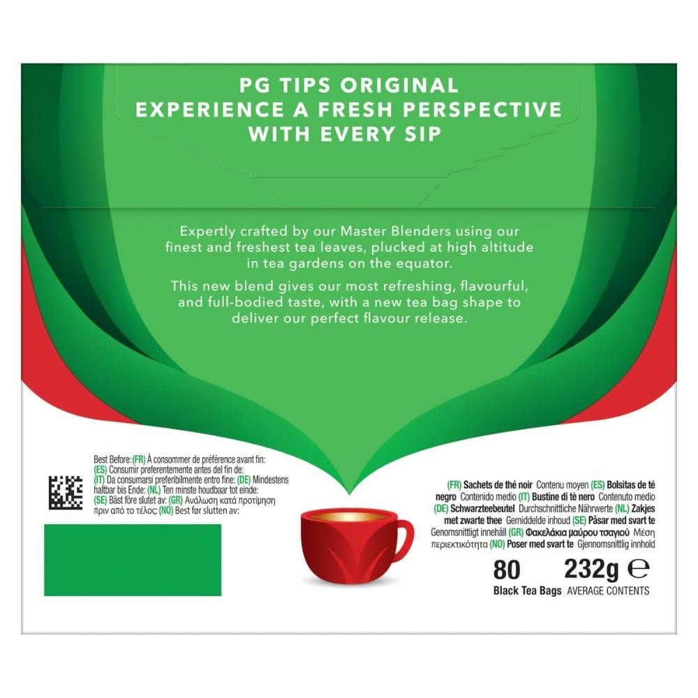 PG Tips Black Tea Bags Non-Pyramid, 80 Count (Pack of 1) BB 7/26