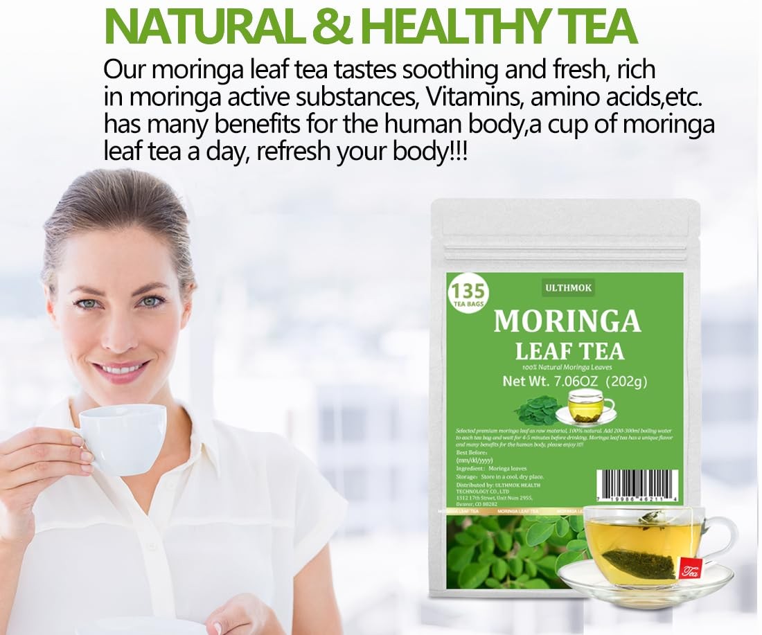 Premium Moringa Tea,135 Tea Bags/7.15OZ,100% Pure 135 Count (Pack of 1)