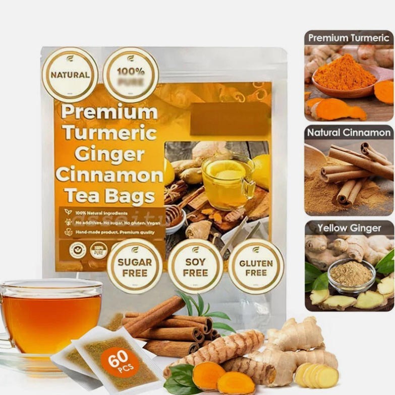 Premium 60Turmeric Ginger Cinnamon Natural Tea Bags Pure No Additive Added