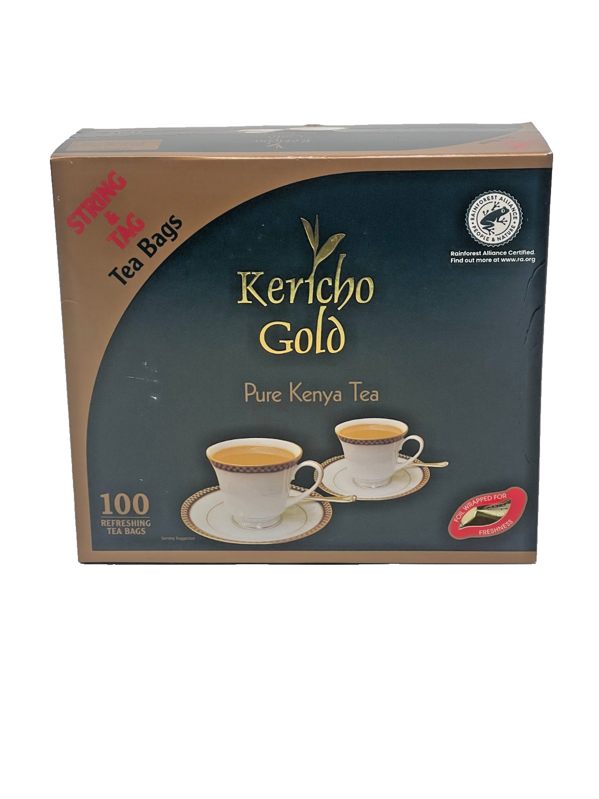 Kericho Gold Premium Black Pure Kenya Tea Bags 100 Pieces String & Tag Fairtrade