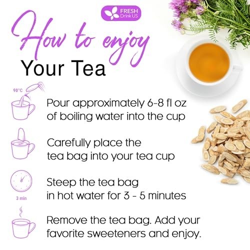 75 Astragalus Root Tea Bags Natural Herbal Caffeine-Free Vegan Gluten-Free