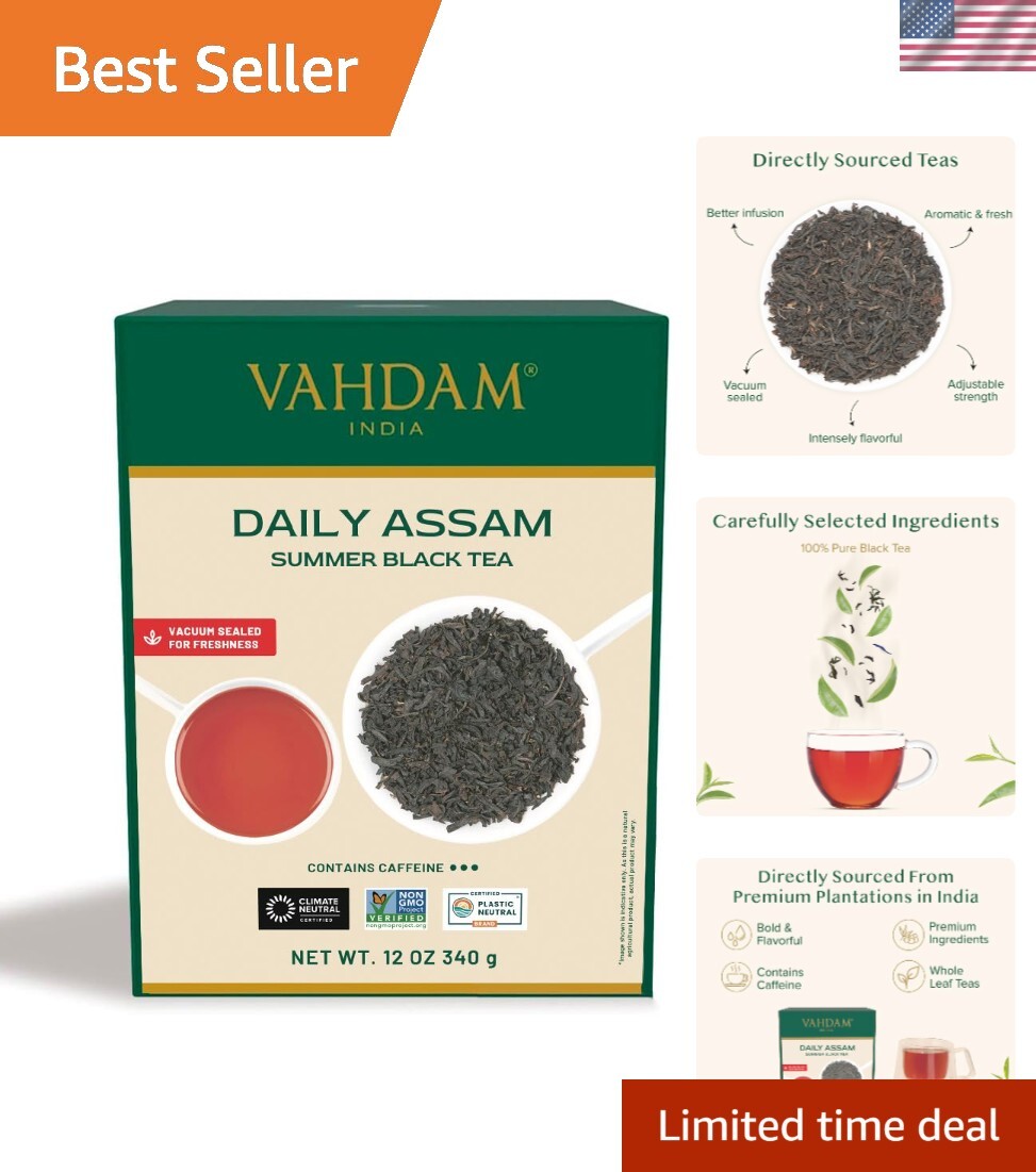 Assam Black Tea Leaves 340g/12oz 170+ Servings | High Caffeine, Non GMO, Glut…