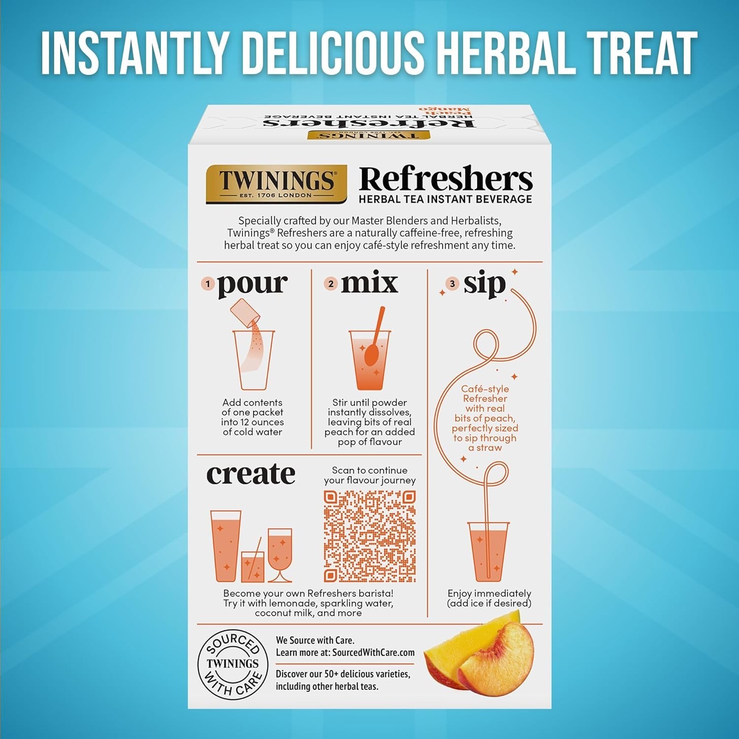 NEW Twinings Peach Mango Refreshers, Herbal Tea Instant Beverage 5 Count (Pack 6