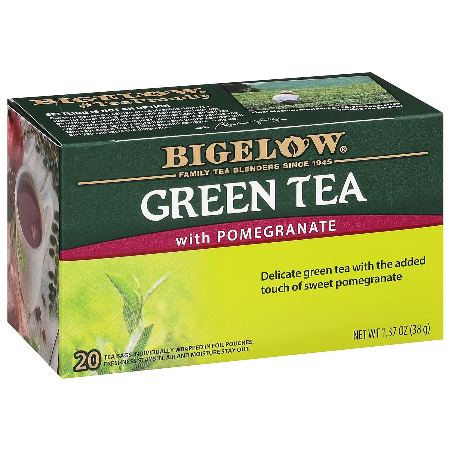 Bigelow Tea Green Tea with Pomegranate, Caffeinated Tea with Pomegranate, 20 Cou