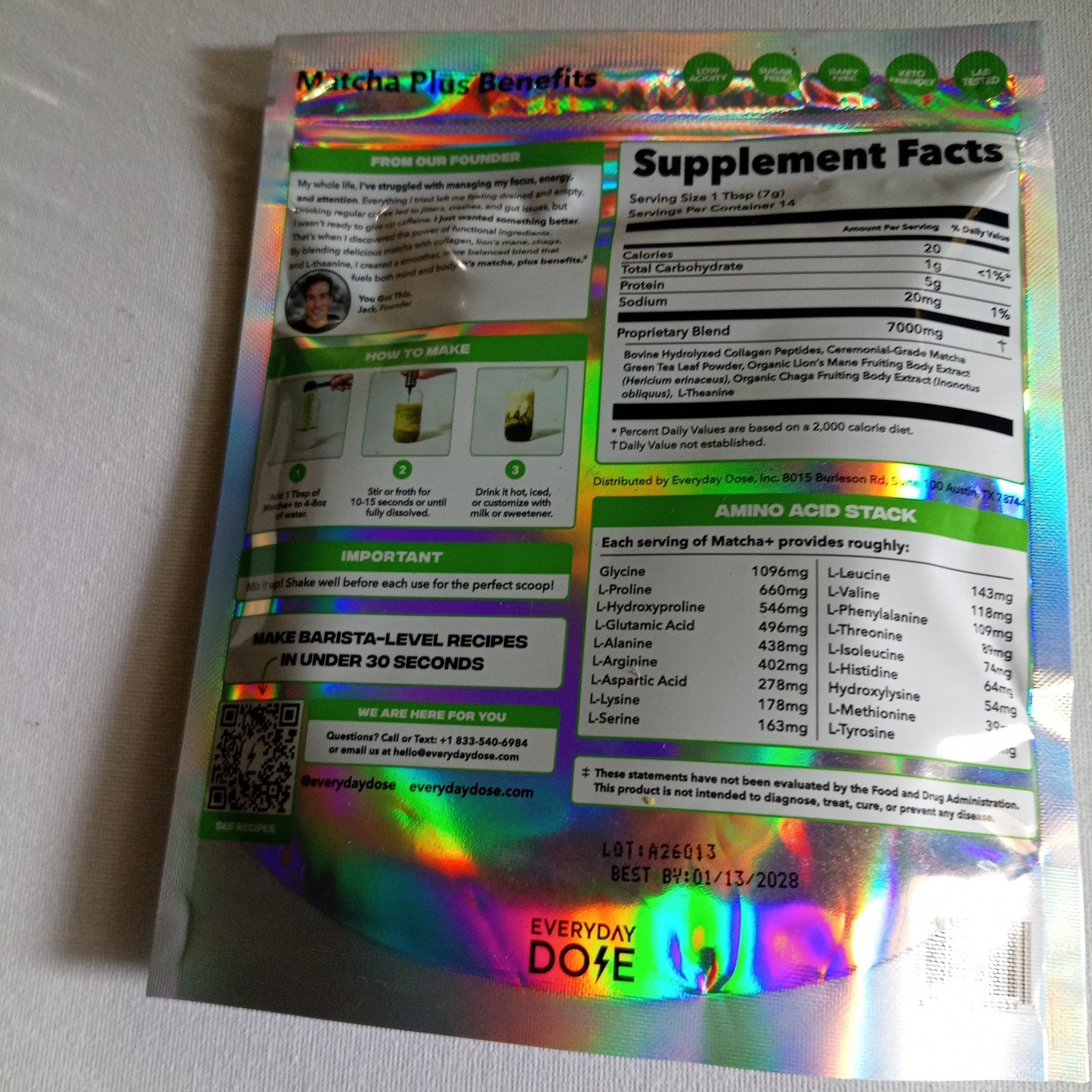 Everyday Dose – Ceremonial Grade Matcha + | 3.5 Oz Collagen, L-Theanine 1/2028