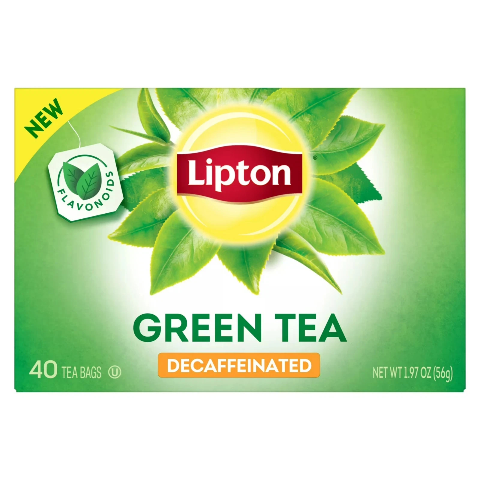 Lipton Green Tea, Decaffeinated, Tea Bags 40 Count Box
