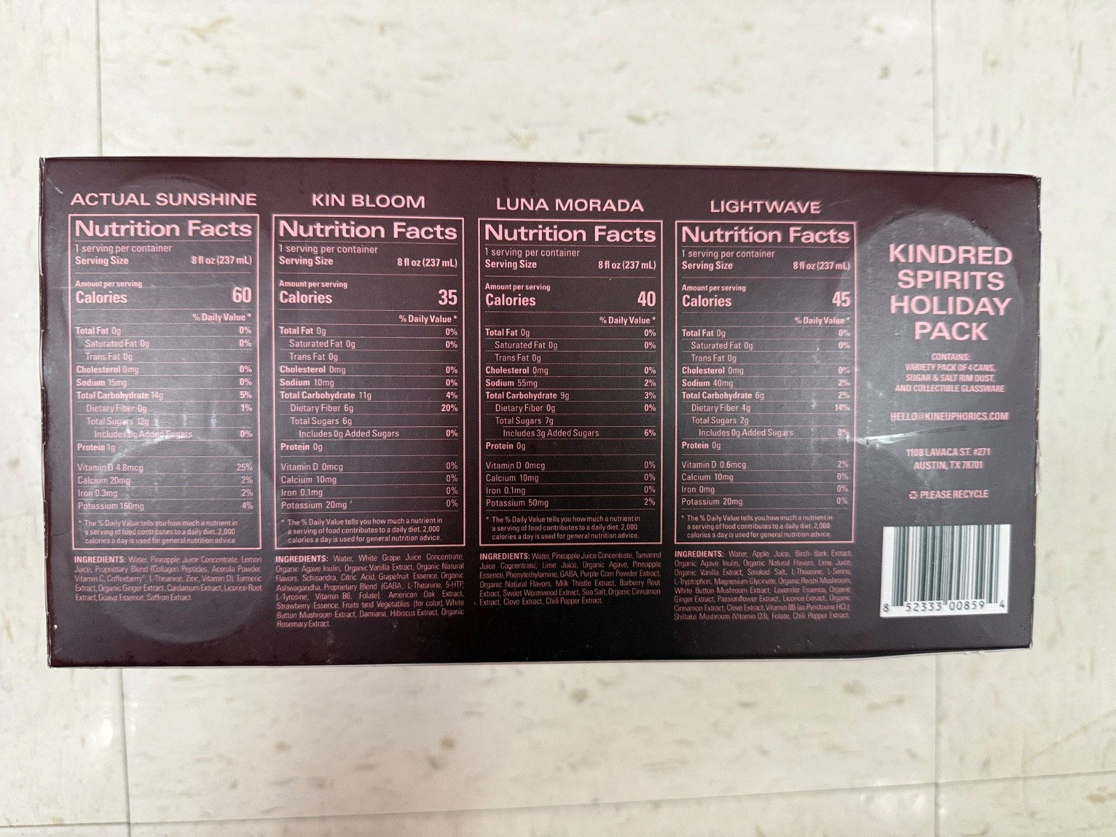 Kin Euphorics Adaptogens Spritz 8 oz 4 Pack Holiday Edt. Sugar Rim Packet Glass