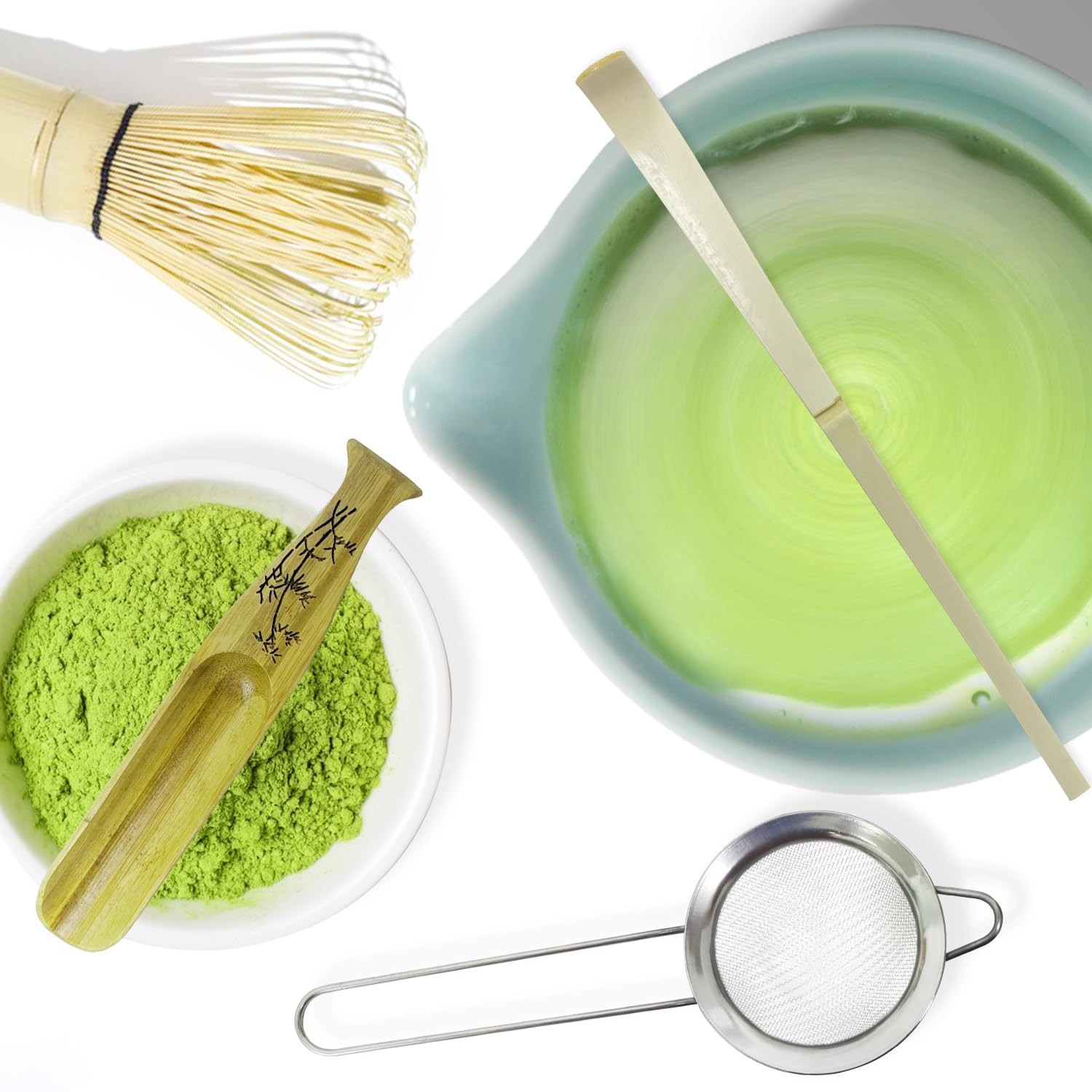 Matcha Whisk Set, Matcha Bowl with Spout, Bamboo Whisk, Scoop, Sifter, Whisk …
