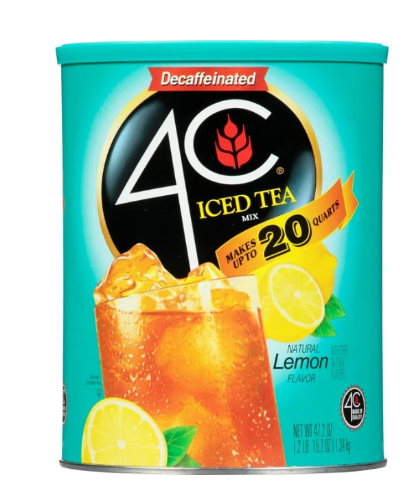 (2 Pack) 4C Decaffeinated Iced Tea Lemon Mix 20 Quarts 47.2 oz ( 4 Lb. Total )