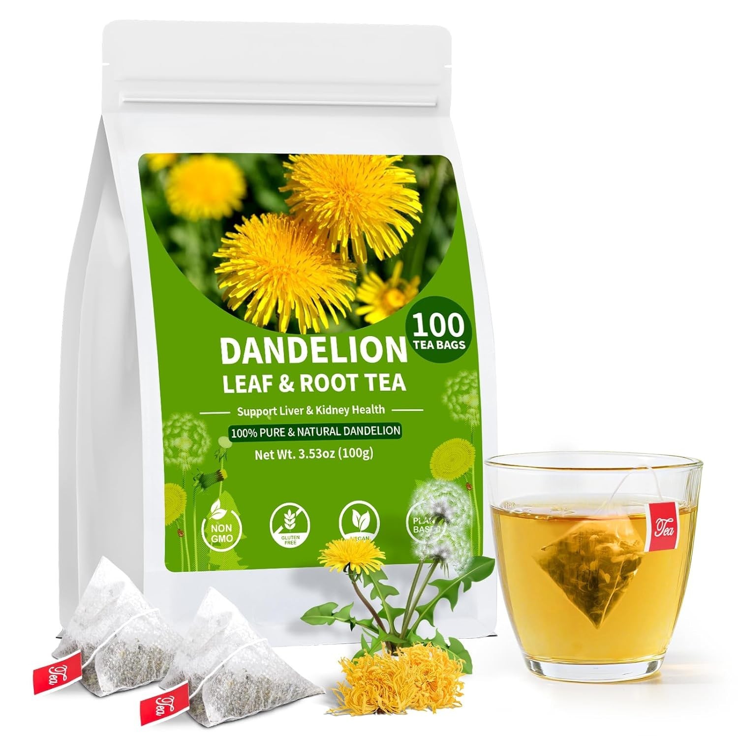 BeleePlanner Dandelion Leaf And Root Tea Bags, Natural Tea, 2 Pack/100 Bags