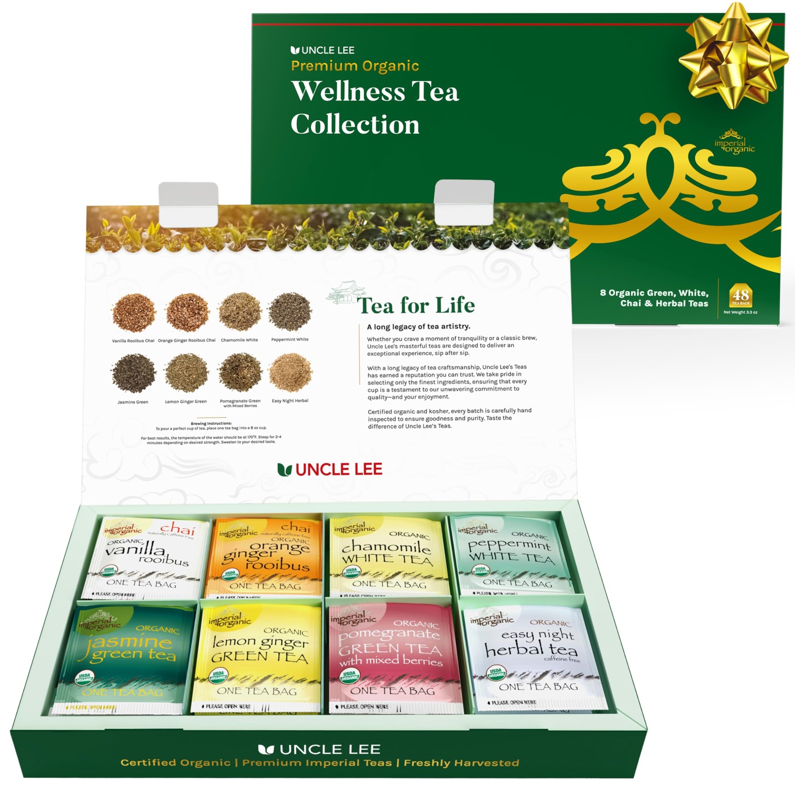 Tea Variety Gift Set Organic 8 Teas 6 Bags Each 3.3 Oz 48 Tea Bags
