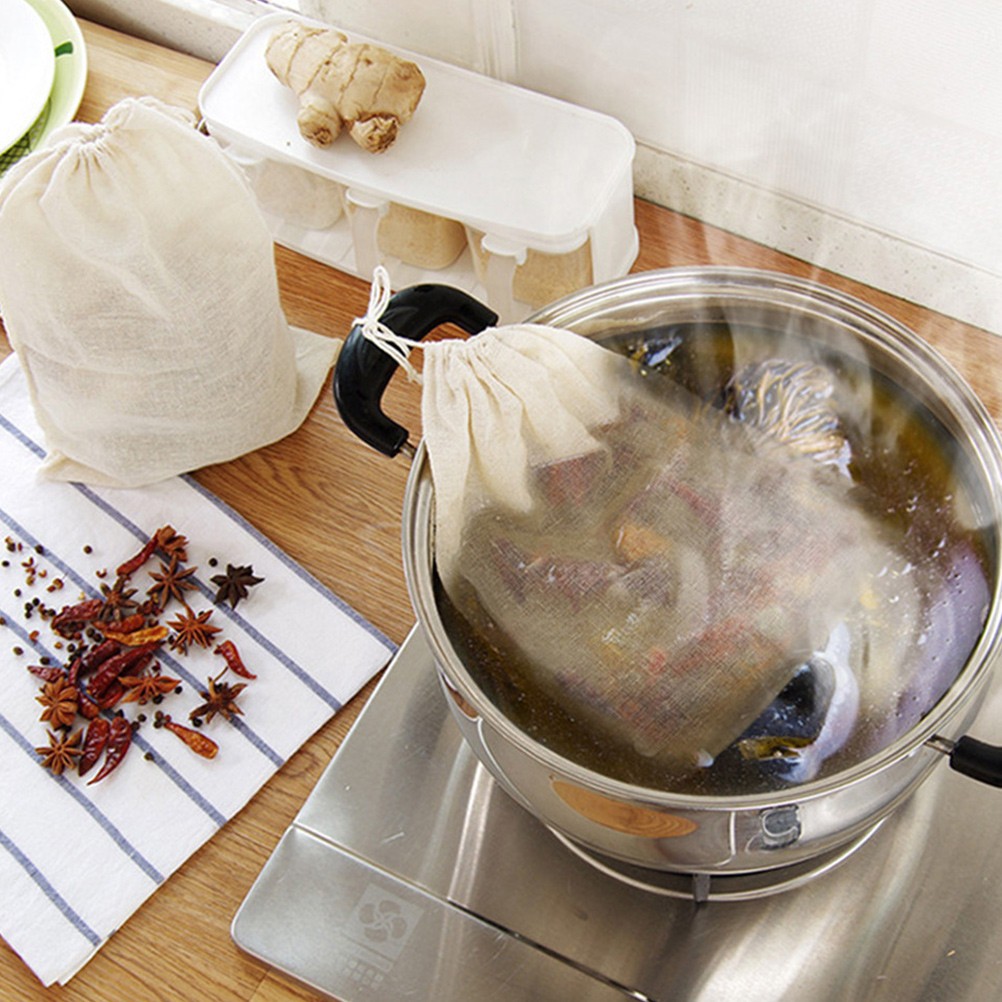 12Pcs Reusable Drawstring Soup Bags Soup Socks Spice Bags Tea Filter