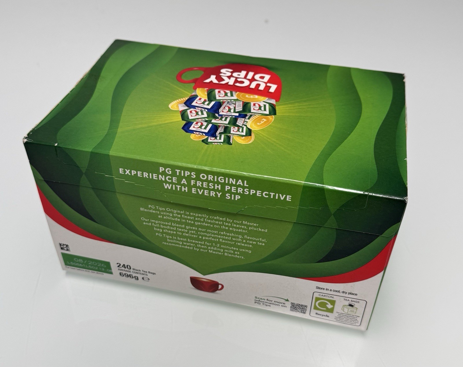 Lucky Dips Tea Bags Original Pg Tips. 240 Tea Bags. BBB 0/26. Bulk