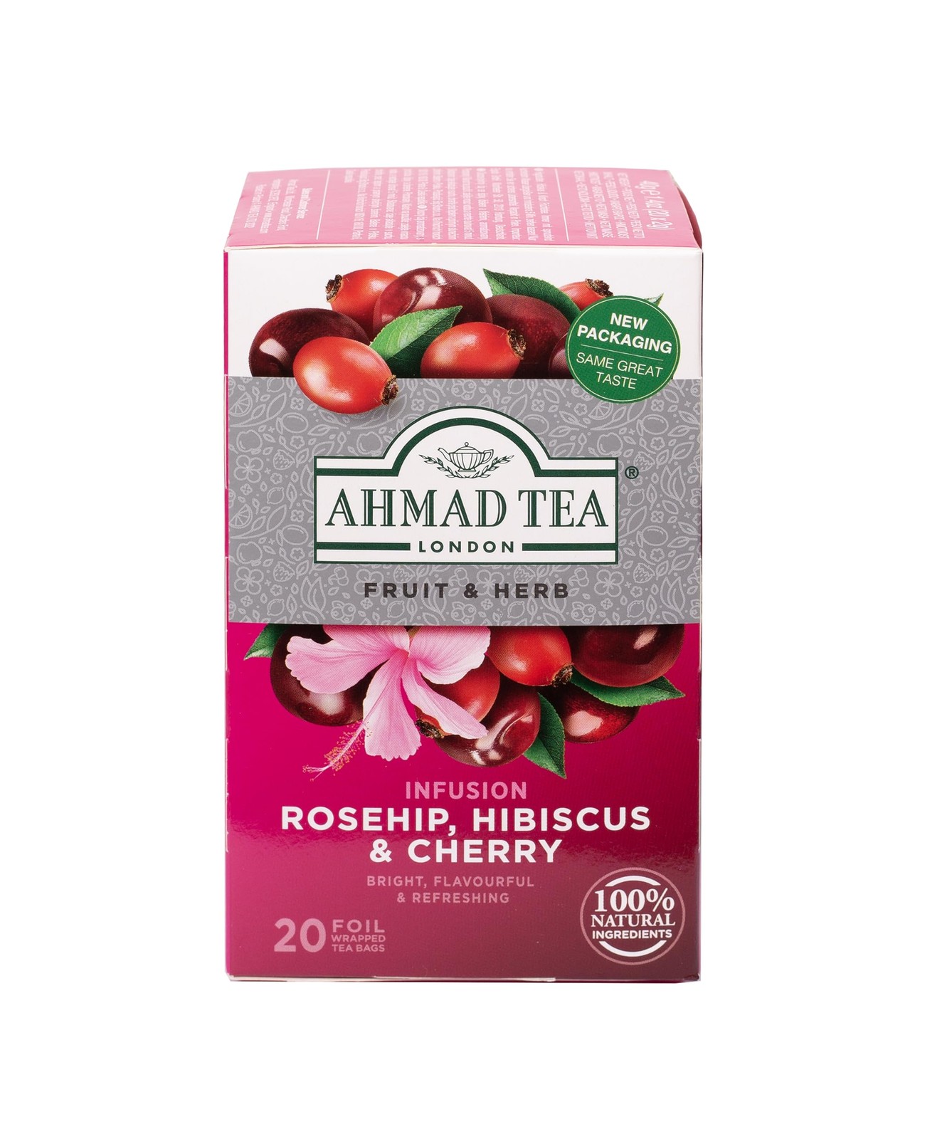 Ahmad Tea Rosehip Hibiscus Cherry Infusion Herbal Tea 20 Count Caffeine Free