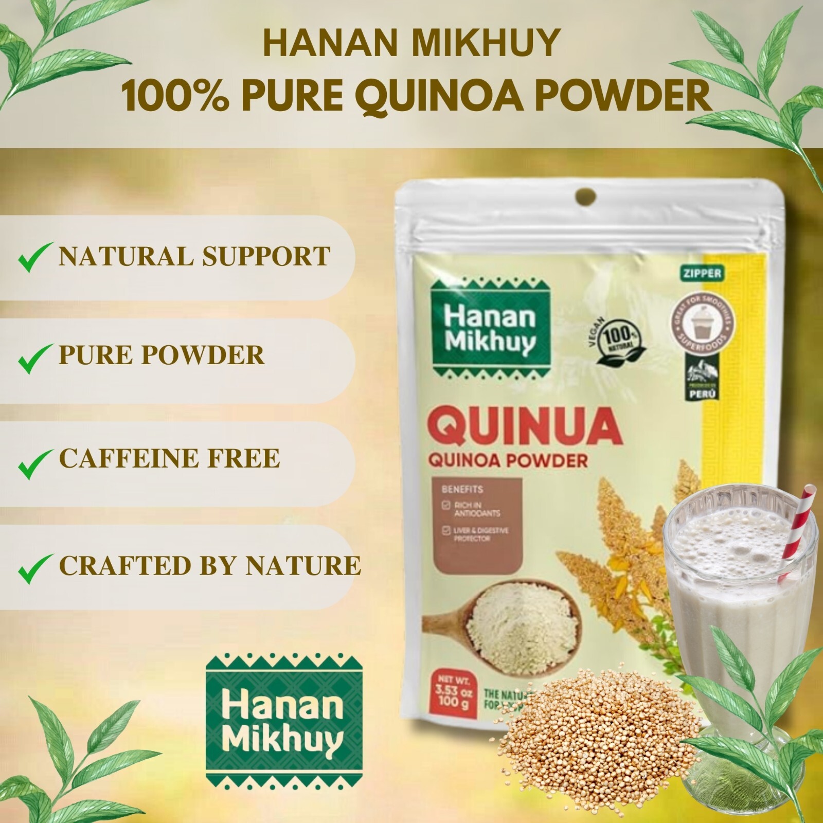 Quinua 100% Natural Quinoa Powder for Energy & Digestion, Gluten-Free from Peru