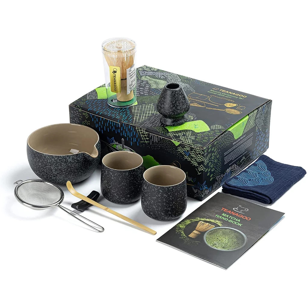 TEANAGOO Japanese Tea Set (7pcs) Matcha Whisk Set Matcha Bowl with Pouring Spout