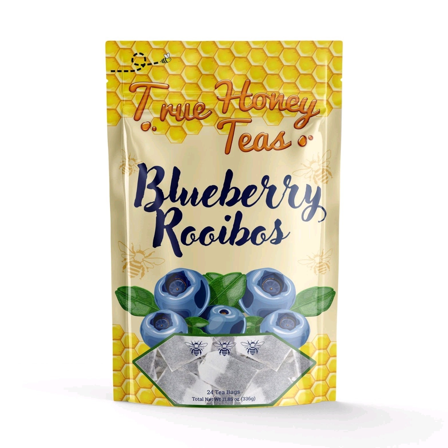 True Honey Teas Blueberry Rooibos Herbal Tea Organic Caffeine Free 24 Pack