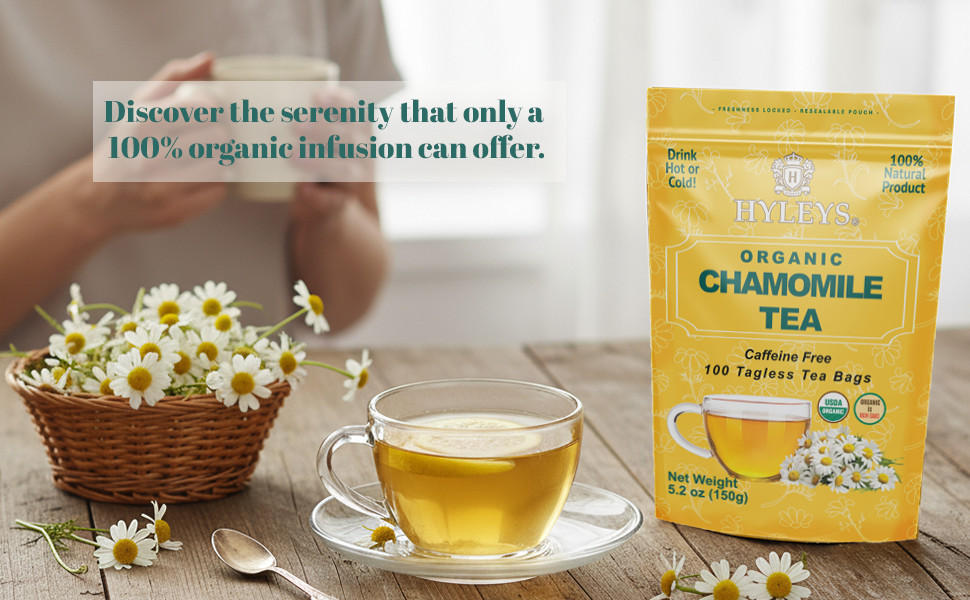 Hyleys Chamomile Tea Organic – 100 Tea Bags – Caffeine Herbal Tea